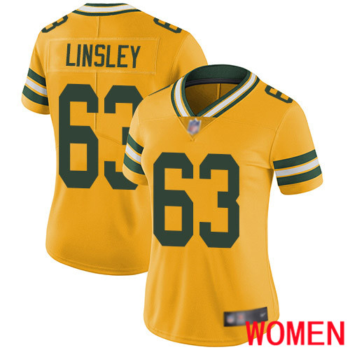Green Bay Packers Limited Gold Women 63 Linsley Corey Jersey Nike NFL Rush Vapor Untouchable
